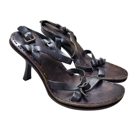 Fendi Sandali Vachetta Caffe Heeled Brown Leather Sandals - Size 38.5 - Picture 4 of 6